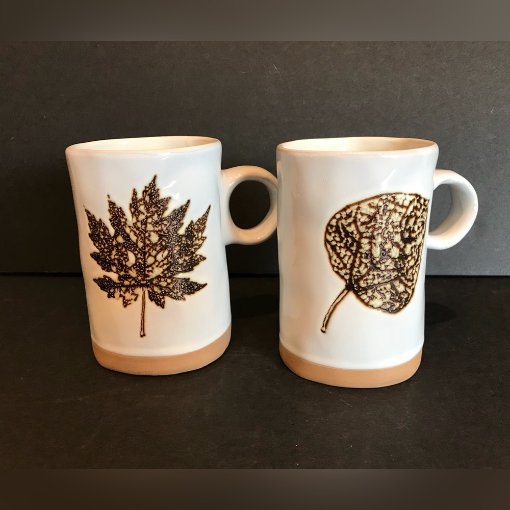 Cordon Bleu BIA 5” 16 Oz Coffee Mugs With Embossed Brown Leaf design  PAIR.